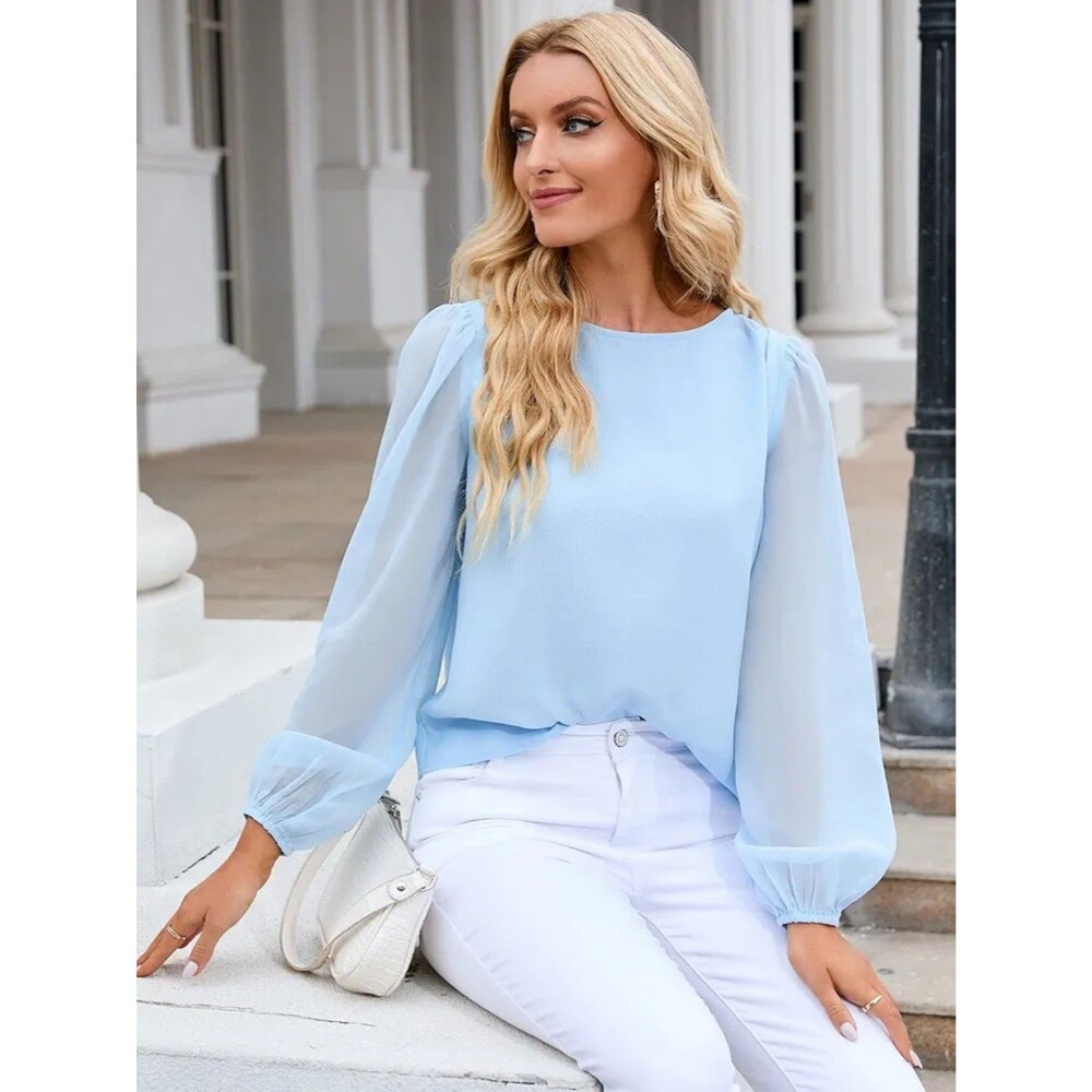 Sky Blue Lantern Sleeve Top M NEW